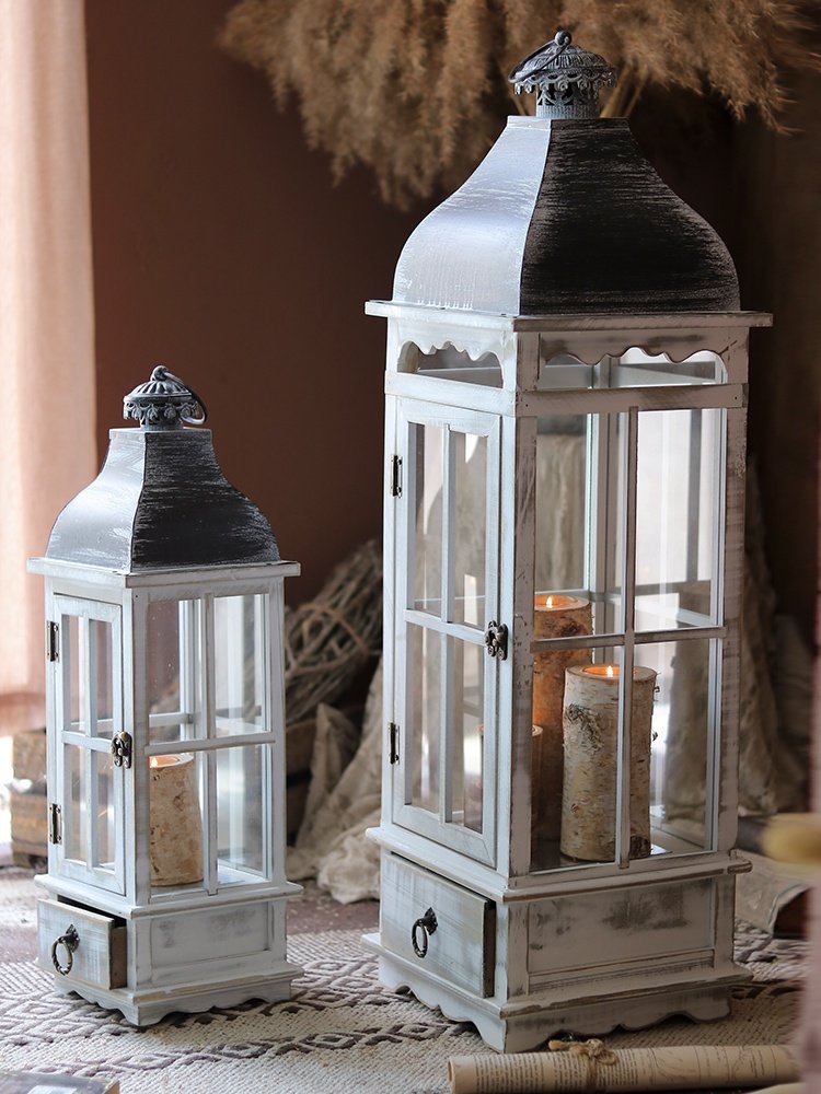 实木落地风灯大型复古玻璃烛台客厅q别墅装饰摆件拍摄空间场景道