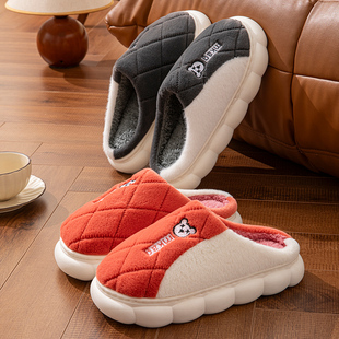 男生棉拖鞋冬天保暖居家用防滑软底加厚情侣毛毛绒面棉托鞋女红色