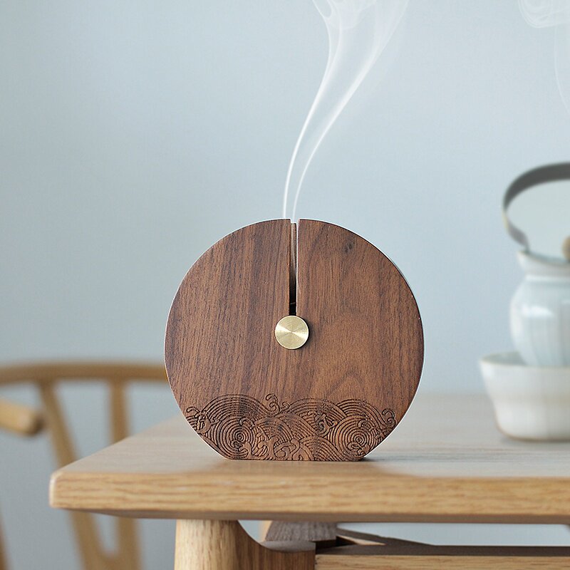 富山香堂木质盘香香炉插香家用室内礼物香薰炉香香薰炉