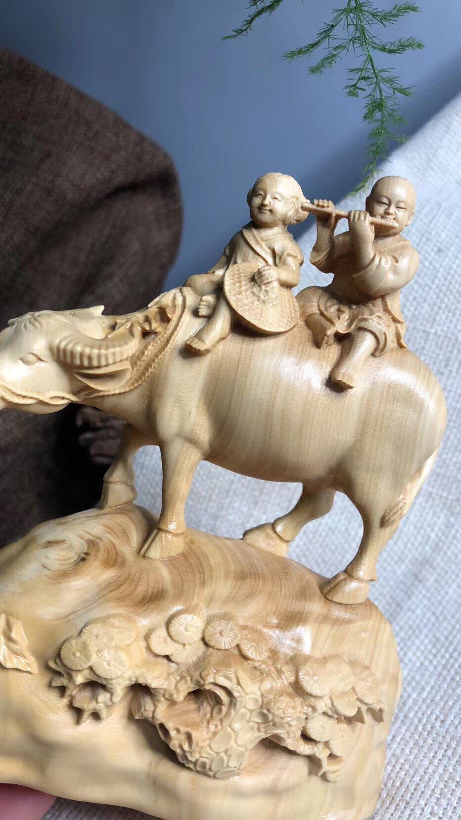 黄杨木雕摆件实木雕刻工艺品牧童骑黄牛家居装饰手玩把木雕