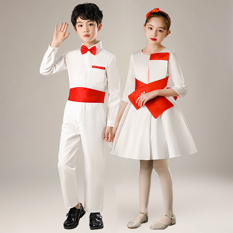 元旦儿童合唱小学生诗朗诵比赛主持礼服初中生班级民族服装