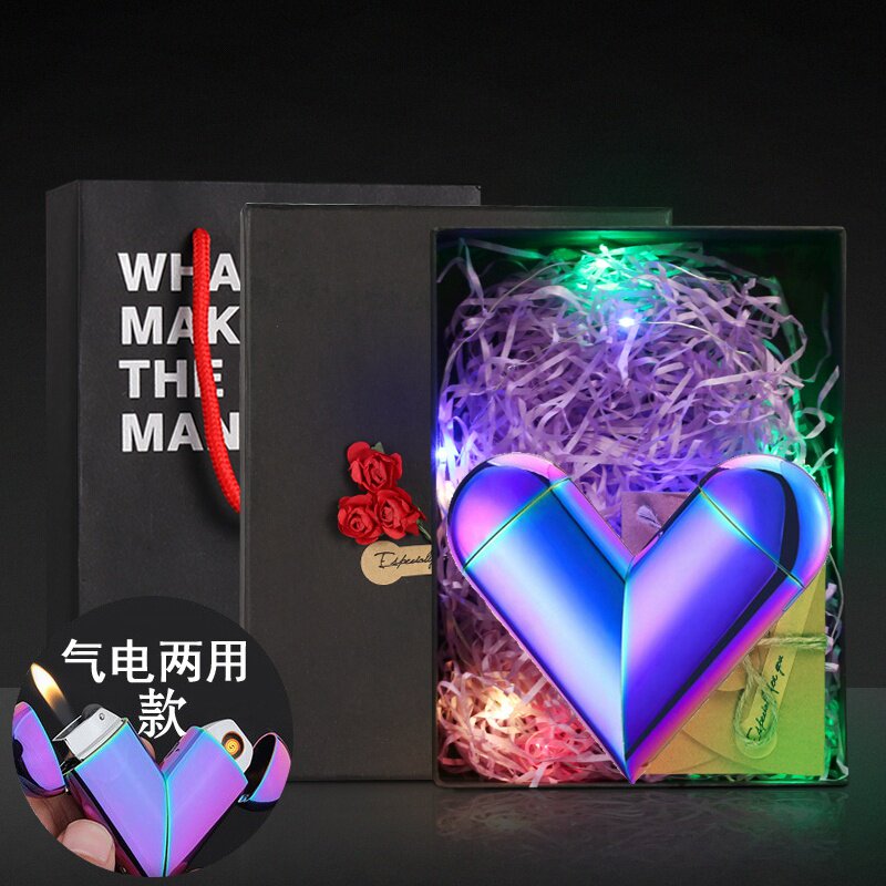 抖音同款旋转旋转爱爱心投影打火机充电充气防风充气打火机