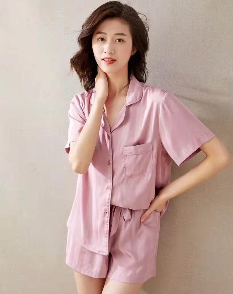 missponyoccat睡衣男女女士情侣夏季丝釉短袖短裤睡衣