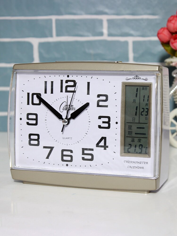 闹钟创意学生日历星期年月日显示长方形贪睡座钟台钟