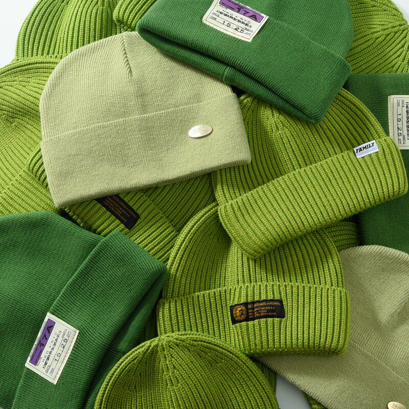 绿色帽子子女针织ins秋冬季潮牌百搭保暖毛线帽子