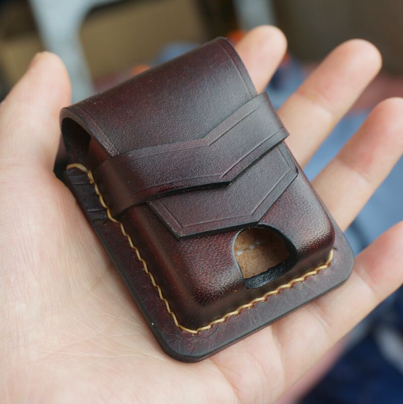 zippo打火机皮套加厚牛皮真皮植鞣朗声套钢手工皮套