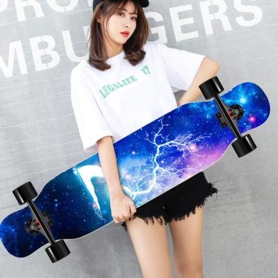 专业版女生滑板长板星空板车女学生黑白闪光潮流滑板