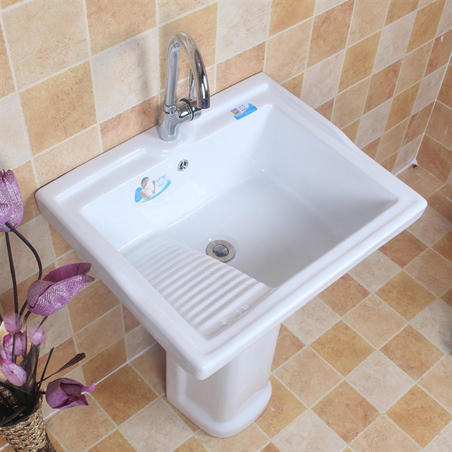 洗衣卫生间陶瓷立柱槽带搓板洗衣盆落地地中洗手盆台下盆