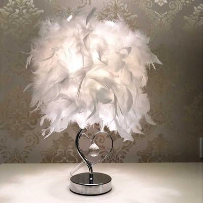 羽毛网红红灯台灯可爱公主装饰品卧室女孩房间装饰台灯