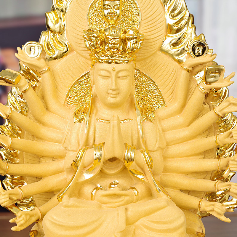 新千世音金佛供奉家用音家佛像菩萨南海观必应摆件