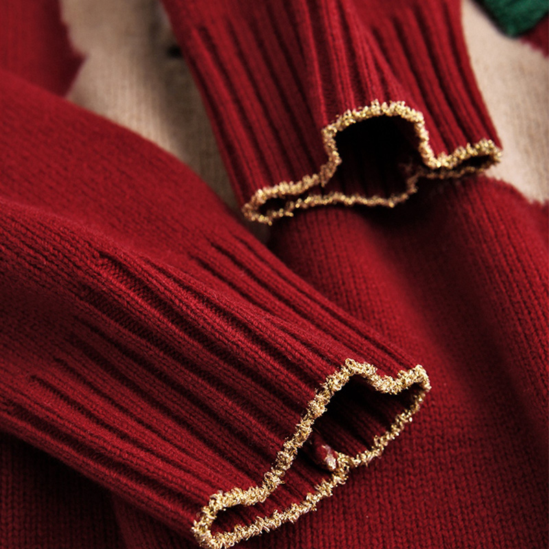 2021超好看的vintage重工欧货圣诞新年红色亮丝童趣毛衣女秋冬季