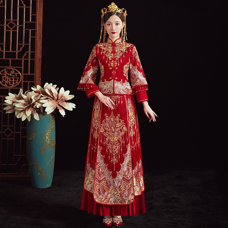 秀禾服2020新款结婚冬季中式新娘婚纱龙凤褂嫁衣秀禾女修身禾秀服