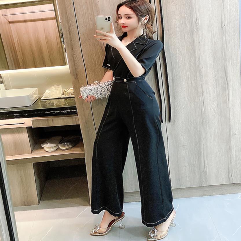 连体裤女夏季时尚气质薄款连身裤阔腿长款套装高腰垂感显瘦连衣裤