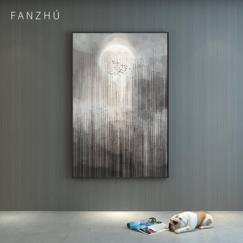 灰色天空现代抽象日出装饰画客厅玄关走廊阁楼油画