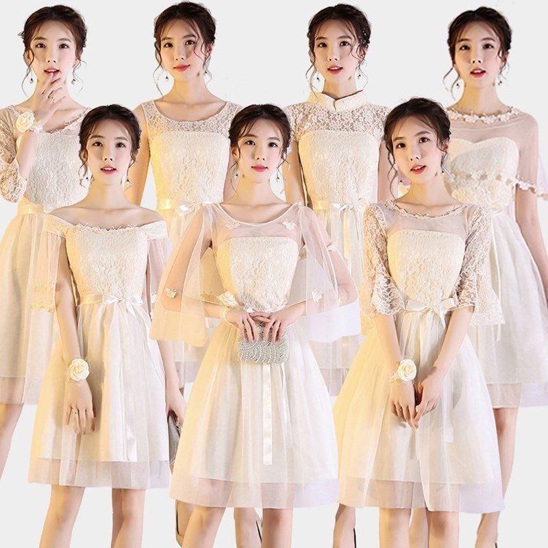 伴娘礼服女2018韩版短款冬季结婚姐妹团闺蜜装蓬蓬裙2019春新款