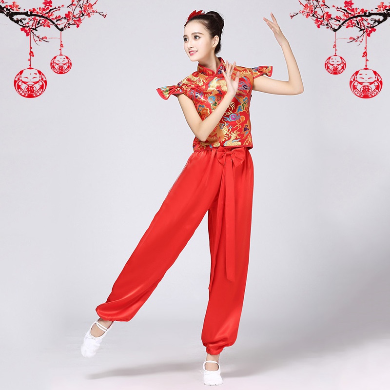 新款2019打鼓装民族风演出服腰鼓队服装女舞中国风表演成人套装新