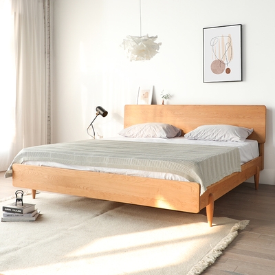 纯实木床北欧简约樱桃桃木1.5米双人床主卧胡桃木实木床