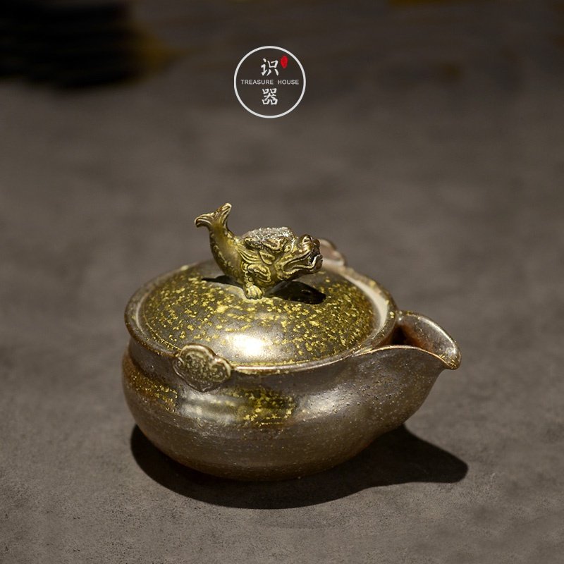 纯手工黎志升雕塑柴烧宝瓶壶日式备前烧手抓壶茶壶