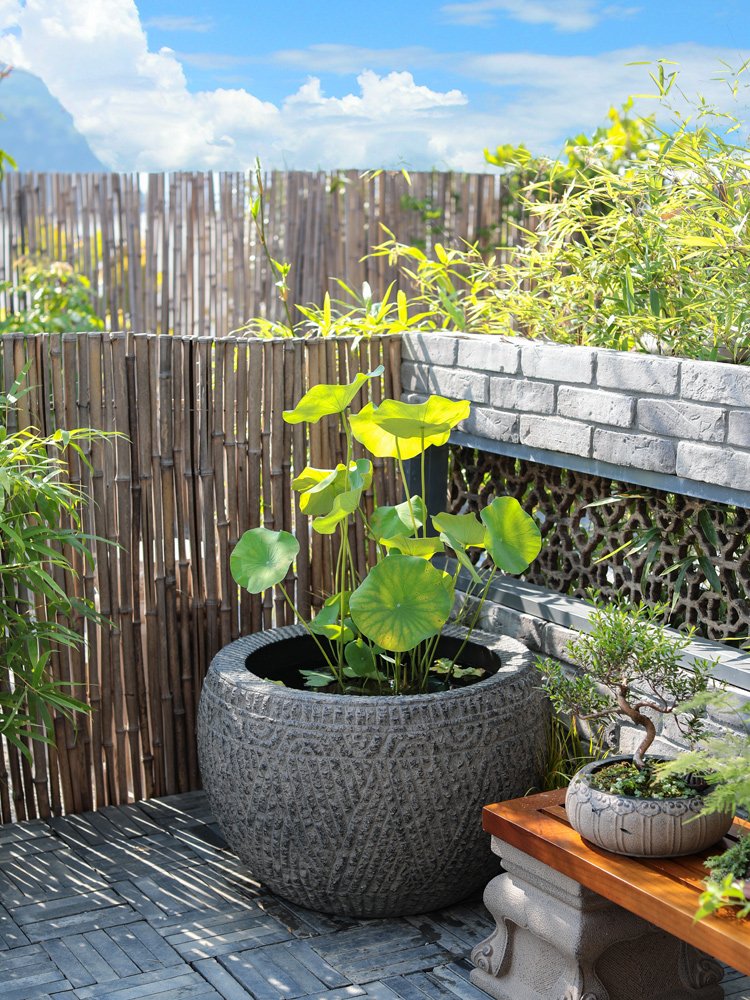 庭院花园摆件造景养鱼种花种花人人造石圆缸仿古户外