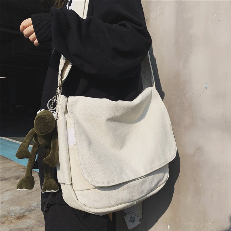 学生帆布包女ins日系原宿大容量港风工装风邮差包韩国单肩斜挎包