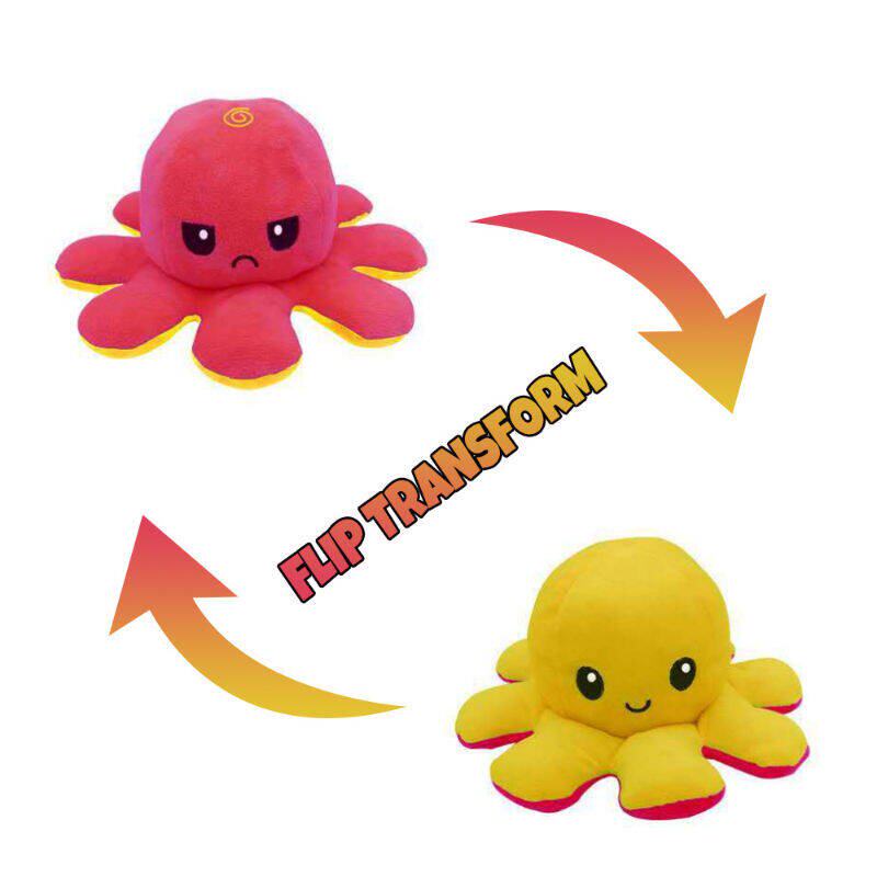 抖音同款可爱翻面章鱼玩偶双面表情翻转八爪鱼毛绒布艺类玩具