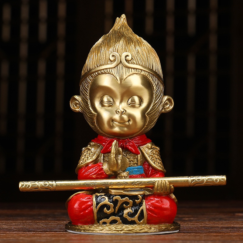 纯铜齐天大圣摆件孙悟空战胜打坐佛像不生生气禅意装饰摆件