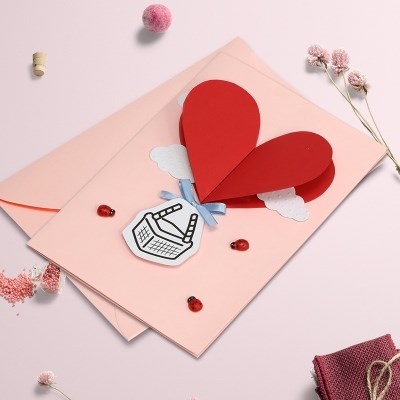 爱心童年女朋友男女生日学生立体礼物儿童热气球贺卡