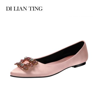 孕妇婚鞋新款香槟色平跟结婚鞋子绸缎尖头平底新娘鞋伴娘鞋