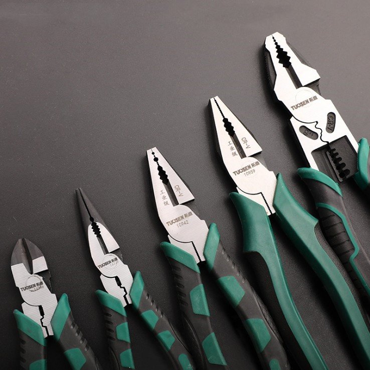 钢丝拓森工具9寸钳工工业钳子尖嘴钳斜口老虎钳包装胶垫