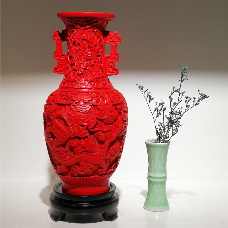 中国红雕漆工工艺摆件古典漆器花瓶扬州特色漆器