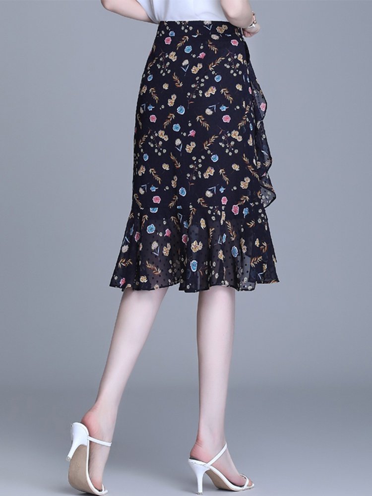 小碎花雪纺半身裙女夏2021夏季新款高腰鱼尾裙不规则包臀裙中长款