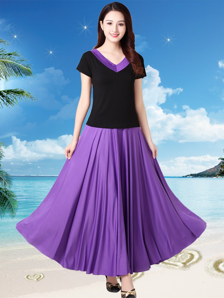 新款广场舞服装套装大摆裙半身裙长裙舞裙两件套跳健身舞衣服夏女