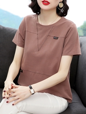 夏天中款纯棉女衫汗衫短袖宽松t恤血桖丅土杉中年妇女妈妈上衣服