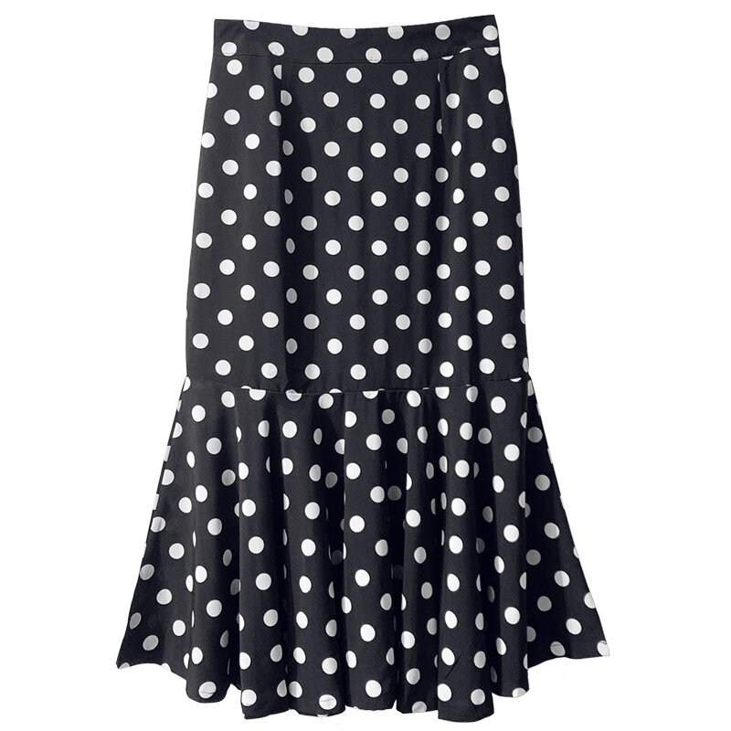 黑半身裙女中长款雪纺2021春夏季新款时尚垂坠感高腰包臀鱼尾波点