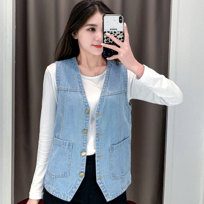 牛仔马甲女春秋薄款短款宽松韩版bf无袖外套背心坎肩外搭学生夏潮