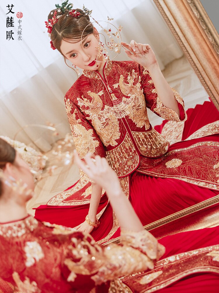 重工秀禾服2021新款新娘结婚礼服女中式秀禾龙凤褂嫁衣秀和服夏季
