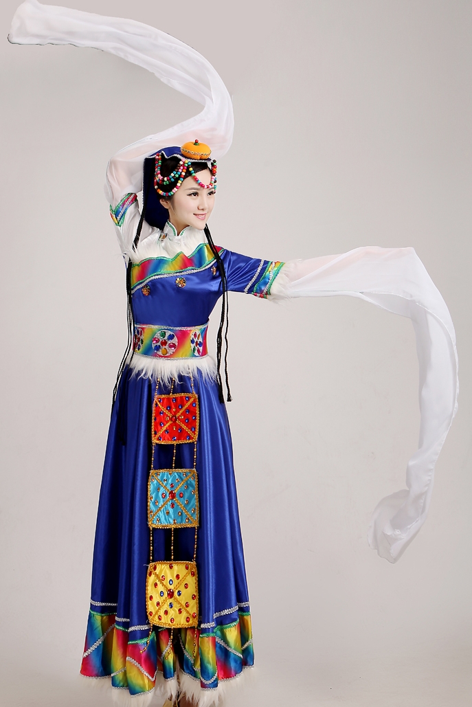 新款藏族舞蹈服成人女藏袍舞台表演服饰蒙古西藏少数民族演出服装