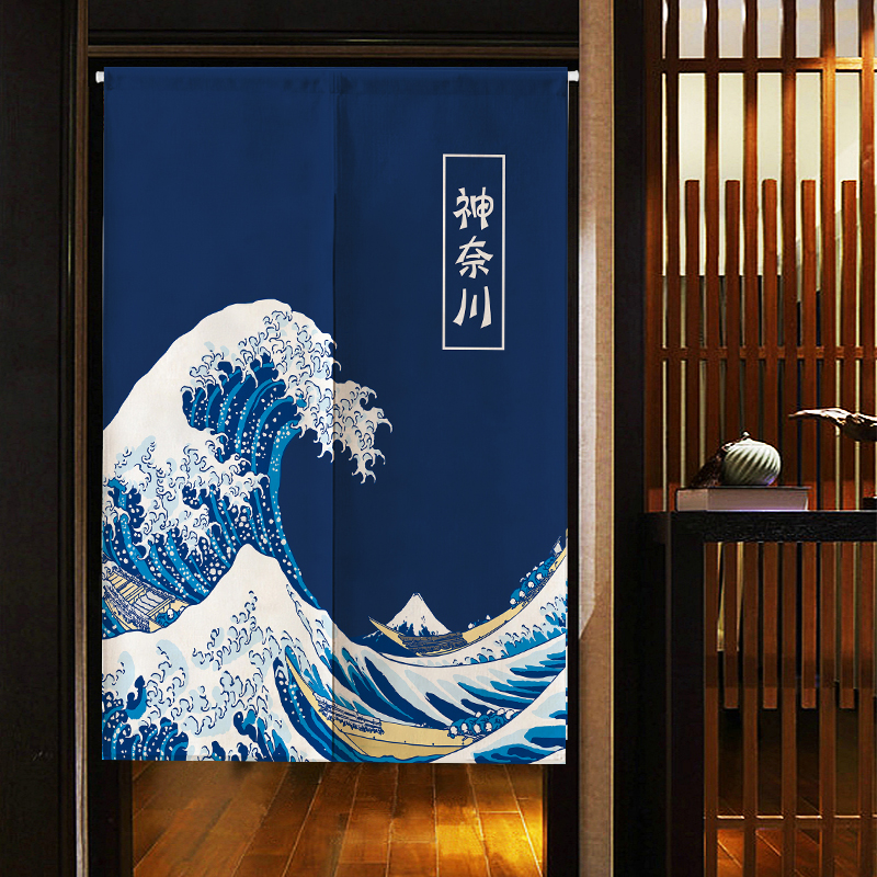 日式布艺门帘浮世绘厨房餐厅隔断半帘定制寿司门帘