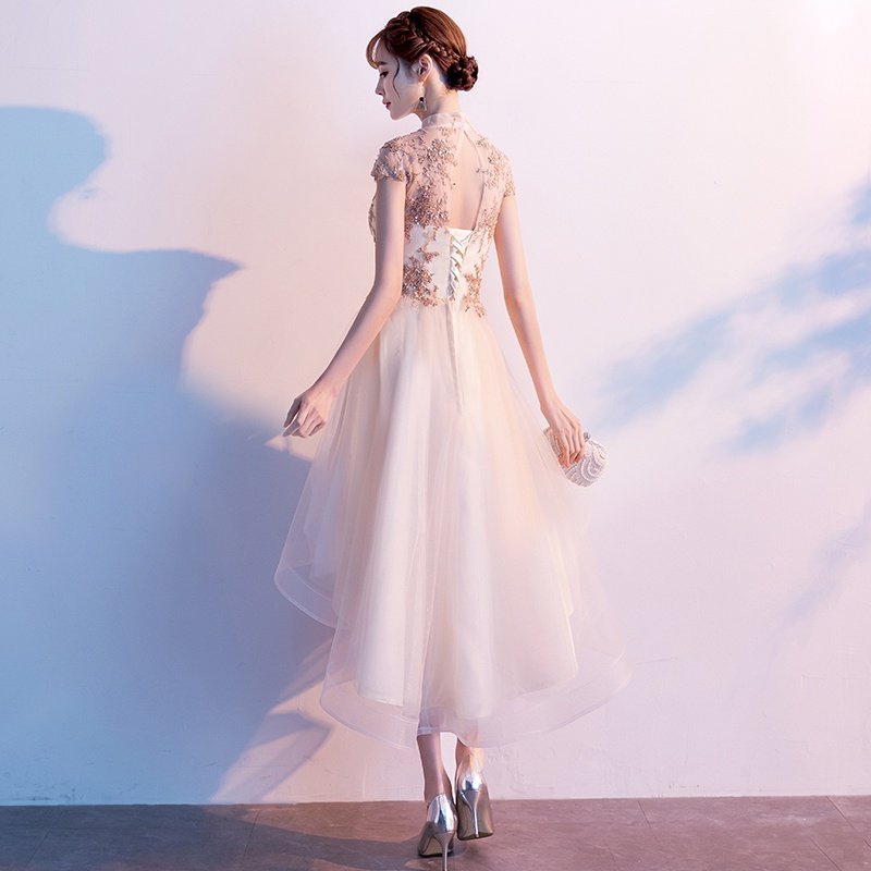 金色晚礼服女宴会气质高端伴娘小礼服连衣裙夏季平时可穿洋装短款