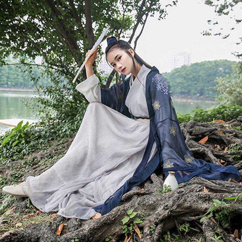 九歌传统魏晋风汉服古装男女同款大袖衫日常汉服齐腰襦裙四件套