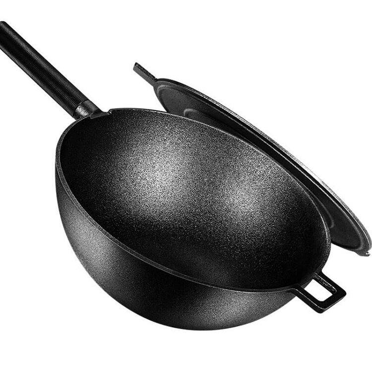 德国铁锅铸铁炒锅家用涂层不粘锅炒菜油烟燃气灶炒锅