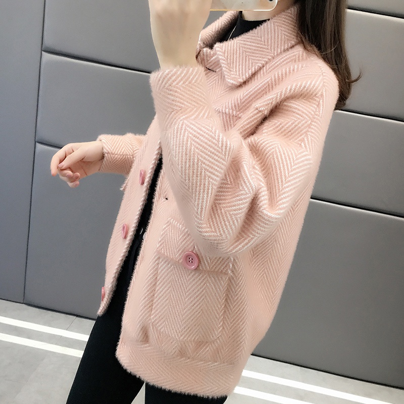 女士水貂绒毛衣外套女秋装2021年新款女宽松针织外套早秋百搭外穿