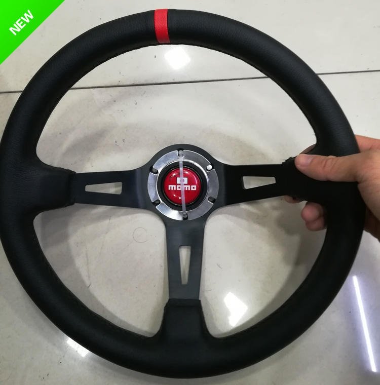 方向盘14寸罗技越野momo真皮光滑方向盘大改装方向盘