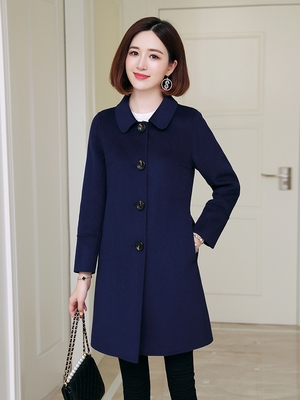 羊毛大衣女中长款2021秋冬季新款娃娃领双面呢子大衣外套羊绒纯色