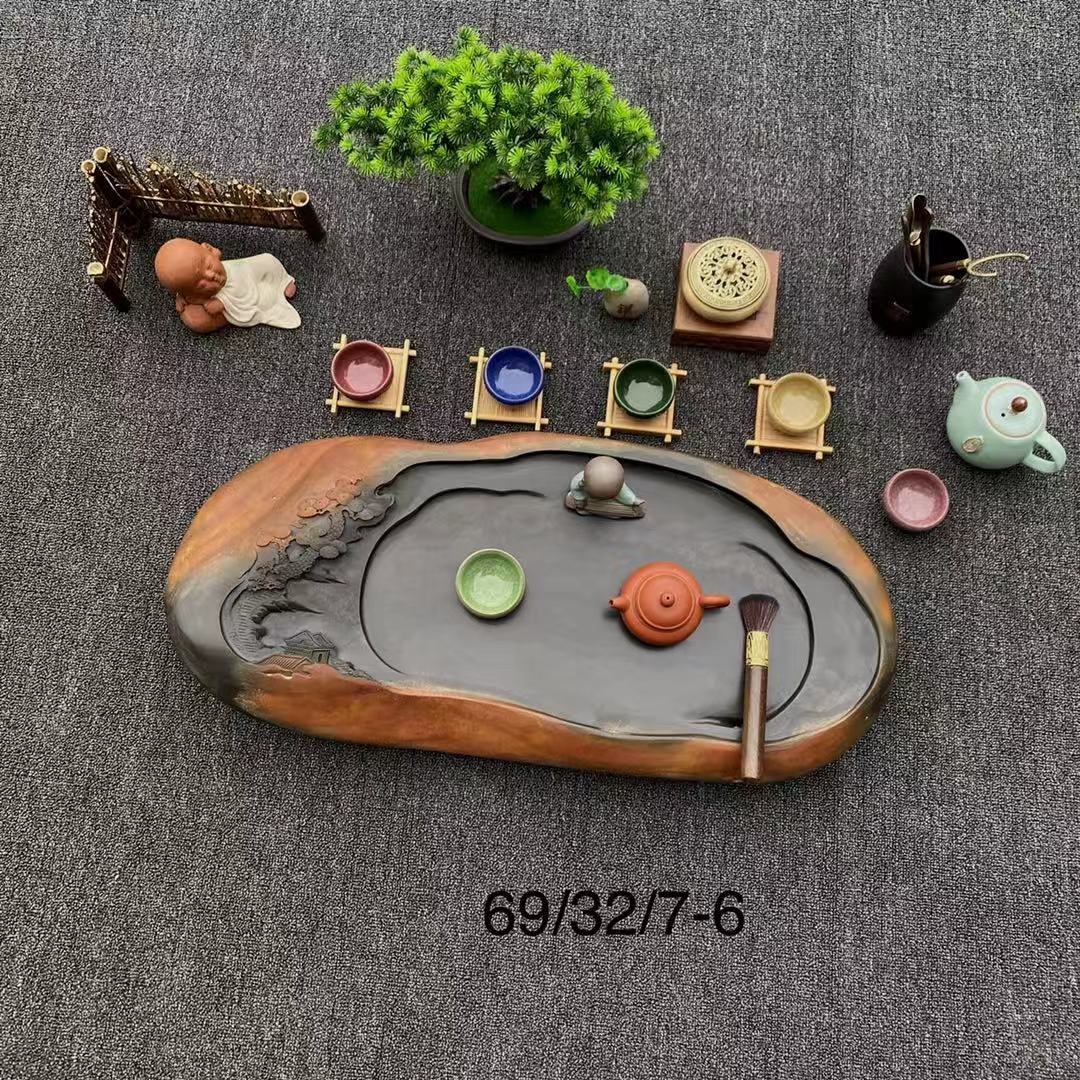精品歙砚茶海茶具茶盘中式石材天然原石家用茶盘