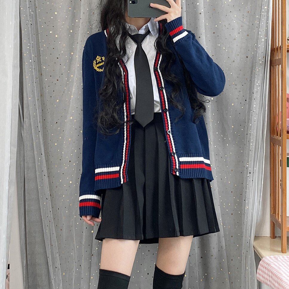 新款日系jk少女学院风开衫外套毛衣宽松针织衫学生制服英伦风