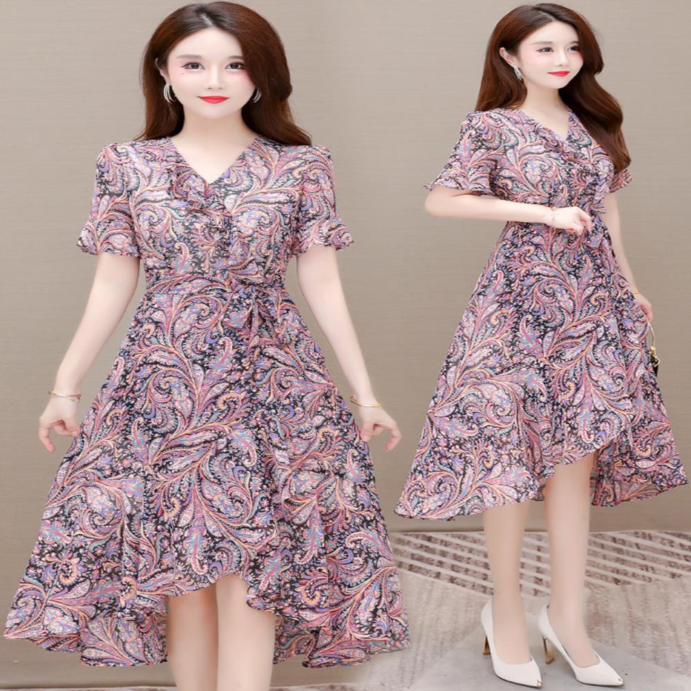 夏季雪纺碎花连衣裙女中长款2021年新款今年流行爆款减龄气质裙子