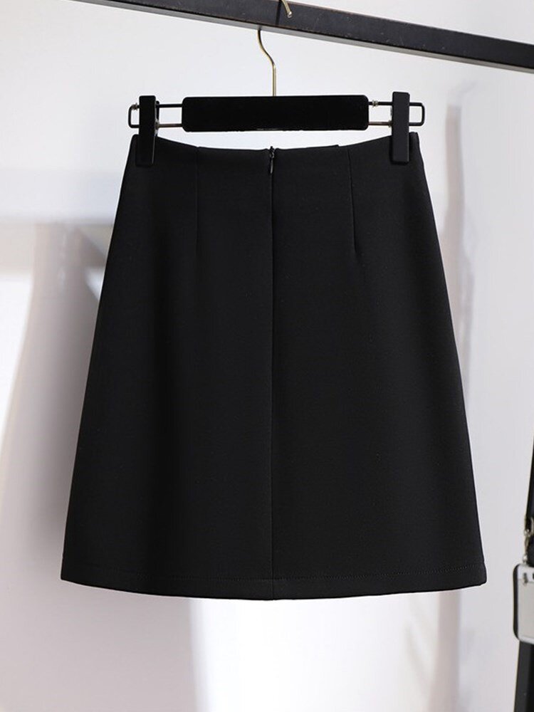 黑色半身裙女春夏高腰双排扣a字包臀短裙一步裙职业西装工作裙子