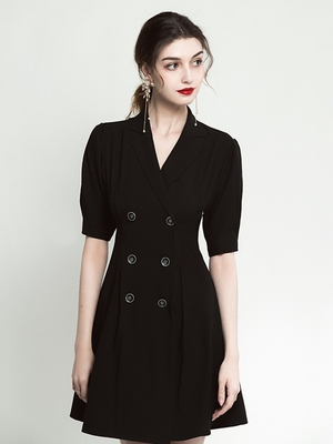 黑色小晚礼服2021新款夏季气质v领短款平时可穿显瘦法式礼服裙女