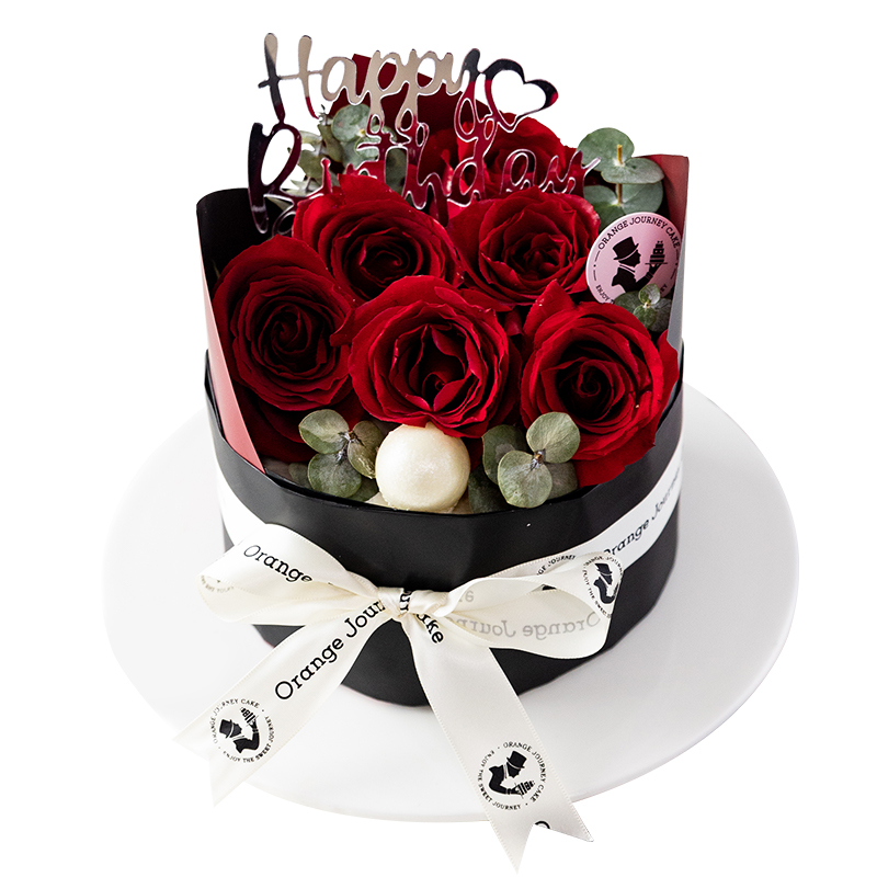 橙路旗舰店玫瑰鲜花女士生日蛋糕同城配送北京上海新鲜生日蛋糕